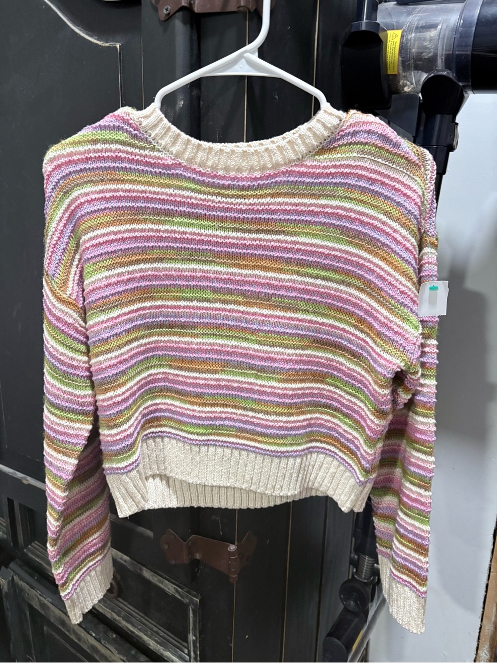 SACHI Multicolor Striped Cropped Crewneck Sweater